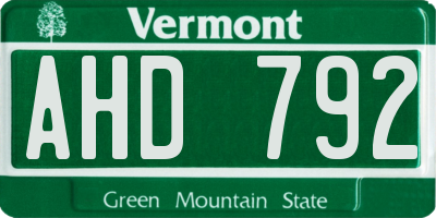 VT license plate AHD792