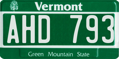 VT license plate AHD793