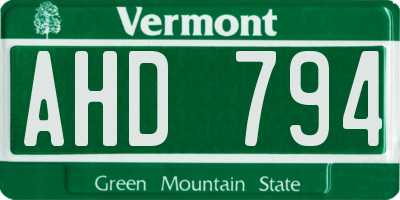 VT license plate AHD794