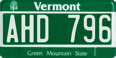 VT license plate AHD796