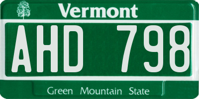 VT license plate AHD798