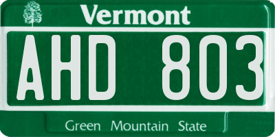 VT license plate AHD803