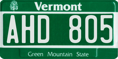 VT license plate AHD805