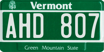 VT license plate AHD807