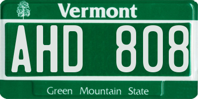 VT license plate AHD808
