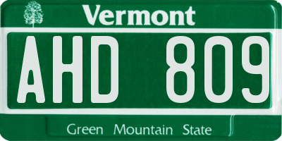 VT license plate AHD809