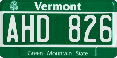 VT license plate AHD826
