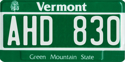 VT license plate AHD830