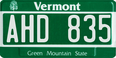 VT license plate AHD835