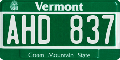 VT license plate AHD837