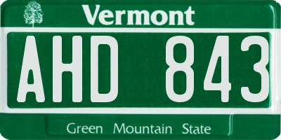 VT license plate AHD843