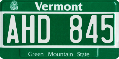 VT license plate AHD845