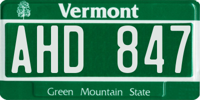 VT license plate AHD847