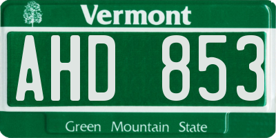VT license plate AHD853