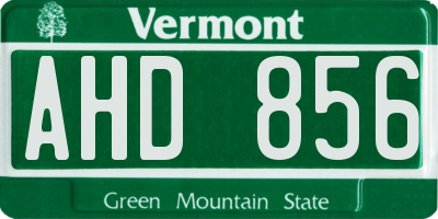 VT license plate AHD856