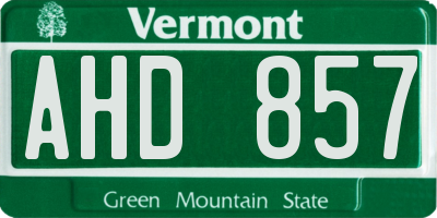 VT license plate AHD857