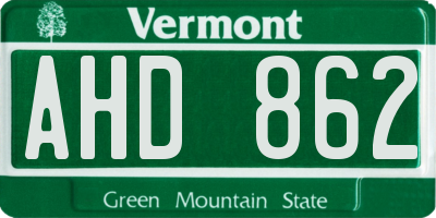 VT license plate AHD862