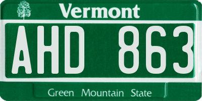 VT license plate AHD863