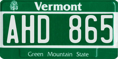 VT license plate AHD865
