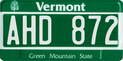 VT license plate AHD872