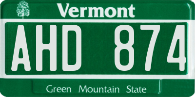 VT license plate AHD874