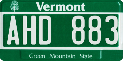 VT license plate AHD883