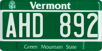VT license plate AHD892