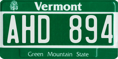 VT license plate AHD894