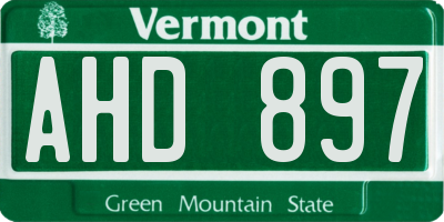 VT license plate AHD897