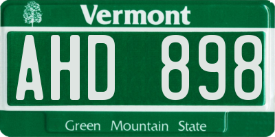 VT license plate AHD898