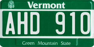 VT license plate AHD910