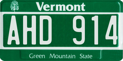 VT license plate AHD914