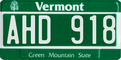 VT license plate AHD918