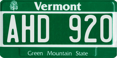 VT license plate AHD920