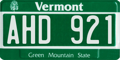 VT license plate AHD921
