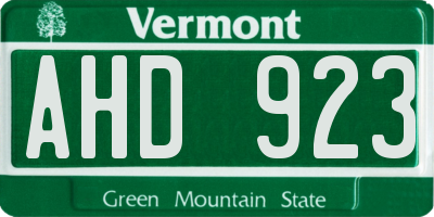 VT license plate AHD923