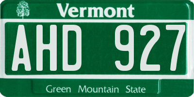 VT license plate AHD927