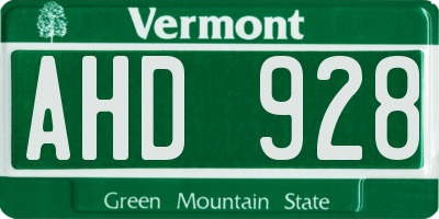 VT license plate AHD928