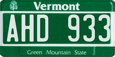 VT license plate AHD933
