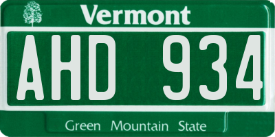 VT license plate AHD934