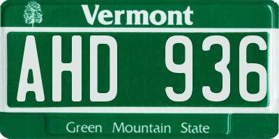 VT license plate AHD936