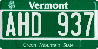 VT license plate AHD937