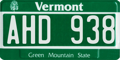 VT license plate AHD938