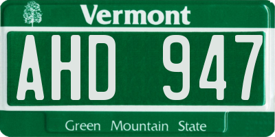 VT license plate AHD947