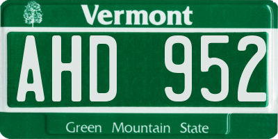 VT license plate AHD952