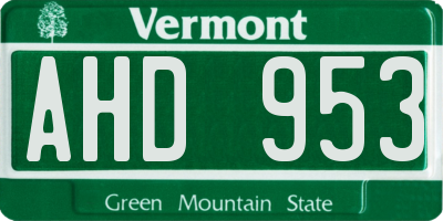 VT license plate AHD953