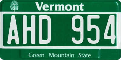 VT license plate AHD954