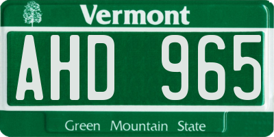 VT license plate AHD965