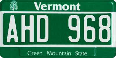 VT license plate AHD968