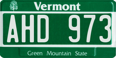 VT license plate AHD973